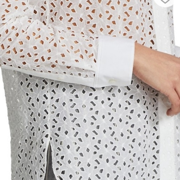 🌙HP💫NWT Theory Daisy Eyelet Cotton Silk Shirt - Picture 6 of 14
